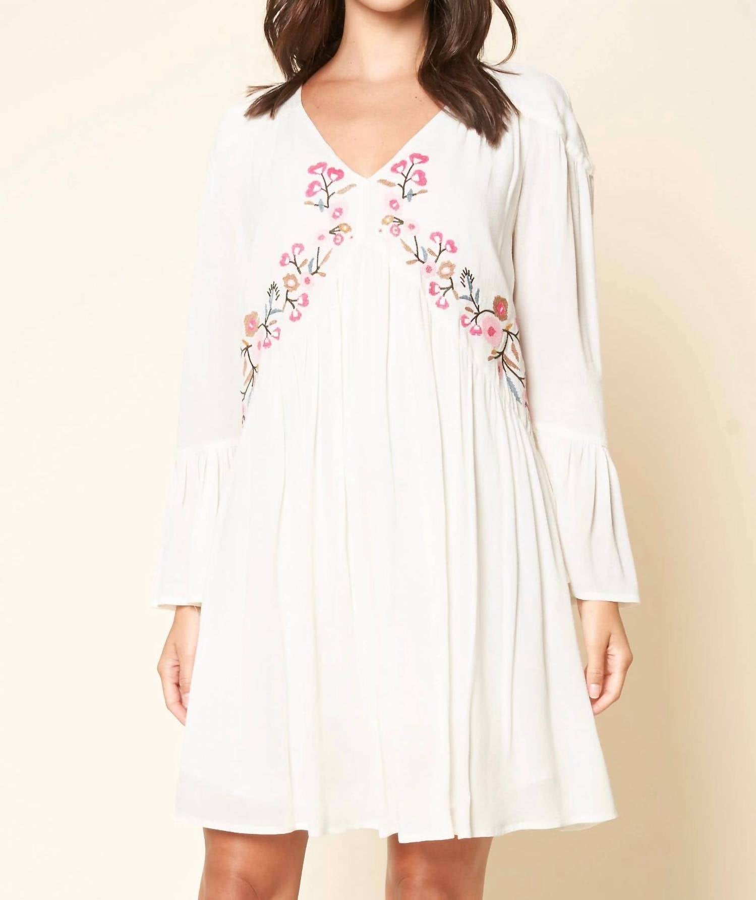 Timothy Peasant Kleid – bestickt, Weiß
