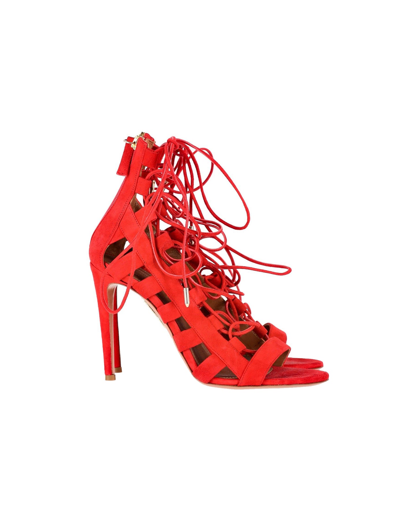 Aquazzura Amazon Riemchen-Absatzschuhe aus rotem Veloursleder