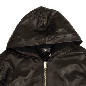 Kapuzenpullover – Leder, Schwarz