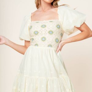 LOLA GRASS gewebtes Minikleid – Creme