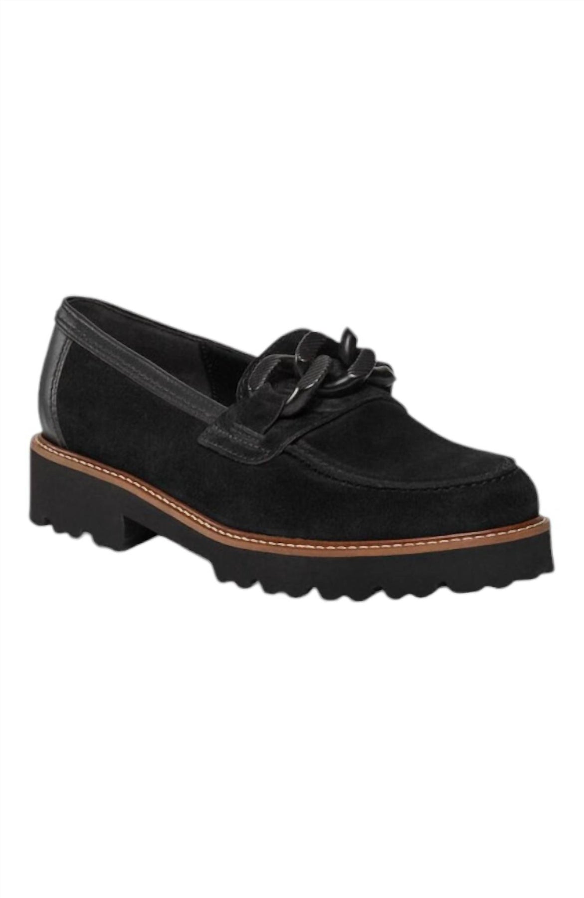 Damen-Loafer aus schwarzem Velours mit Profilsohle