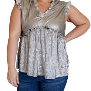 Shine On Peplum 7732548173884 Oberteil – Metallic-Optik, Silber