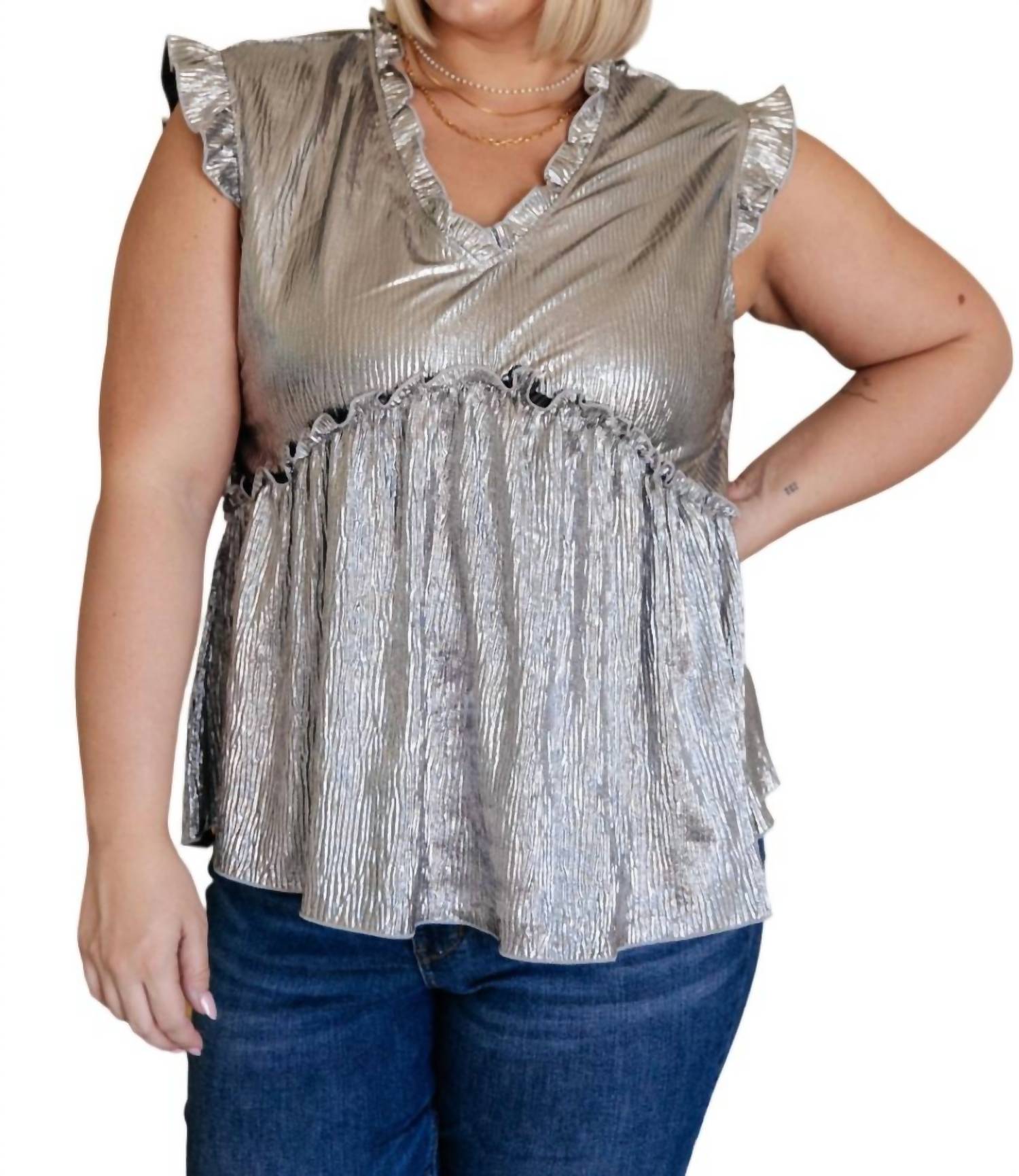 Shine On Peplum 7732548173884 Oberteil – Metallic-Optik, Silber