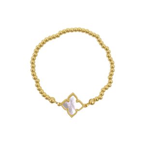 14-K-vergoldetes Kugelarmband mit Blume aus weißem Perlmutt