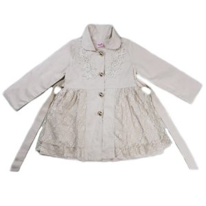 Elfenbeinfarbener windabweisender Mädchen-Langarmmantel mit Spitze, S (9–24 M)–XL (6–8)