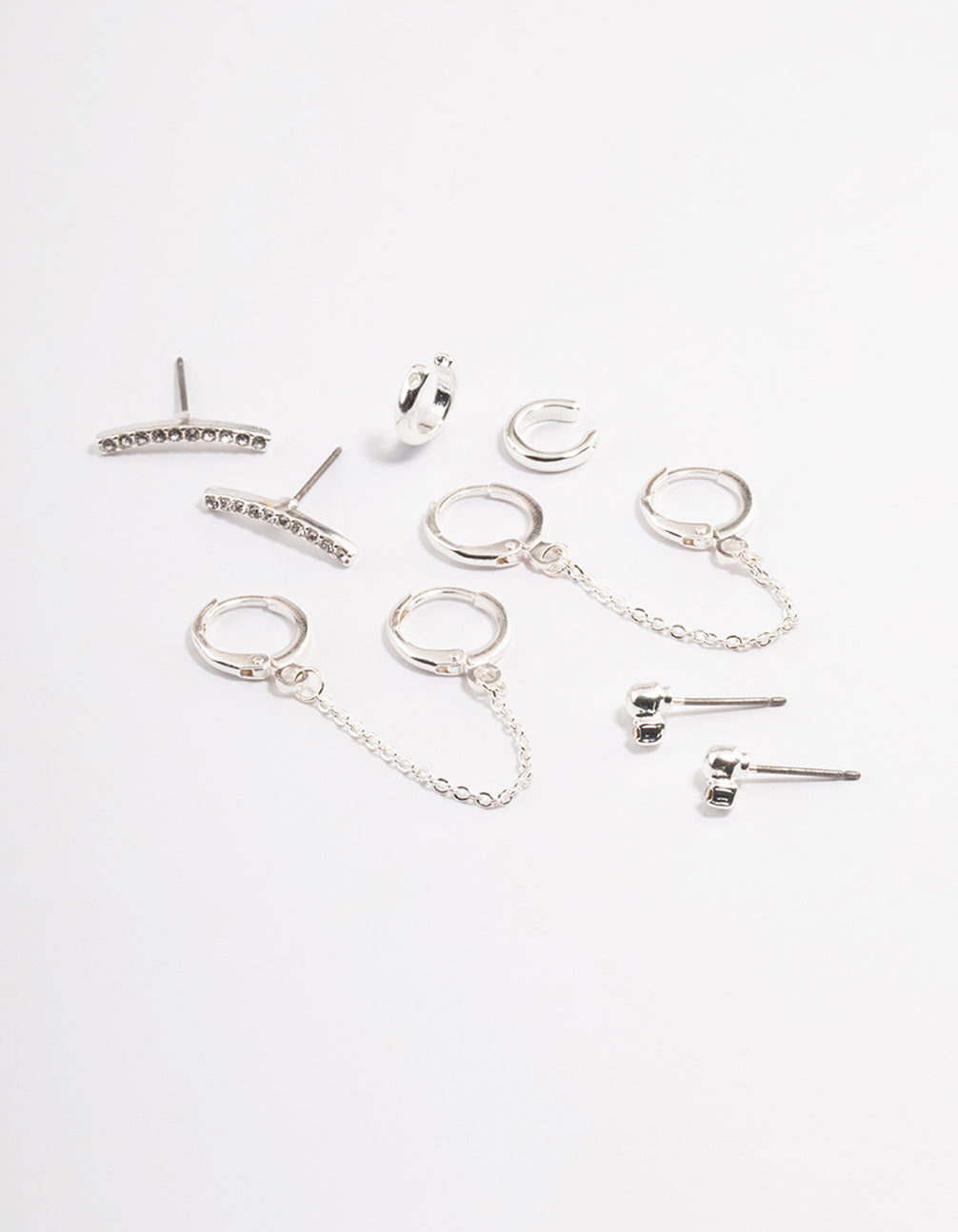 Silberfarbene eng anliegende Kettenohrringe mit Strass, 5er-Pack