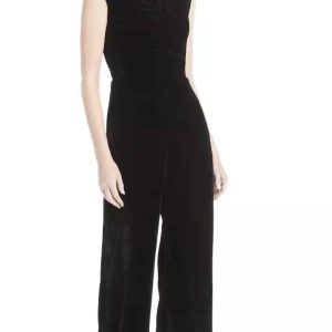 Ärmelloser geraffter Jumpsuit aus Samt – Schwarz – 7733690990652