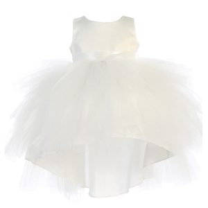 Elfenbeinfarbenes Tutu-Blumenmädchenkleid mit gestuften Volants und Vokuhila-Saum für Babys – 6–24 Monate