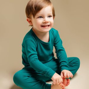 The Real Teal gerippter Langarm-Schlafanzug