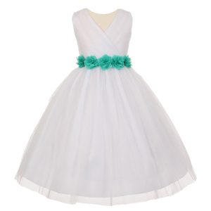 Big Jade Flowers 8-14 Junior-Brautjungfernkleid – Chiffon, Tüll, Mädchen, Weiß