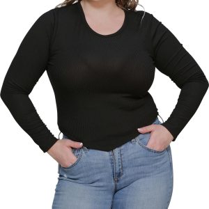 Top Pullover – Rundhalsausschnitt, Junior-Passform, gerippt, Damen
