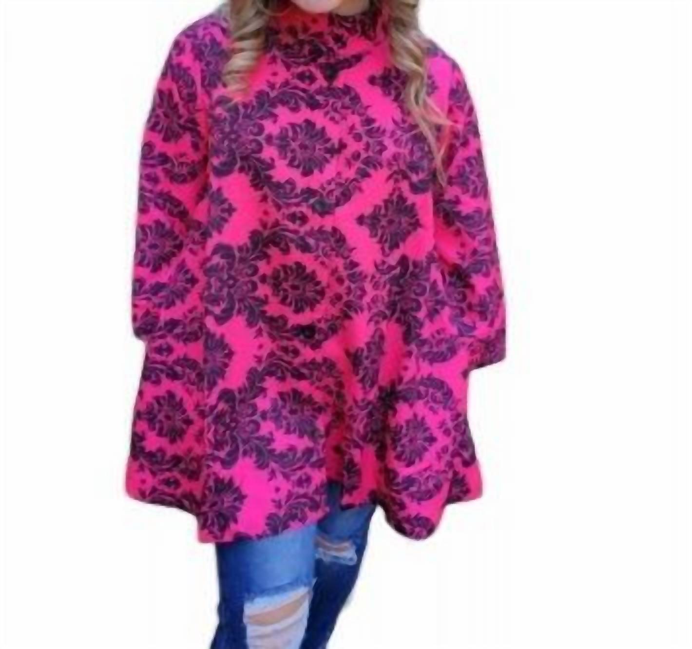 Jacke – Damastmuster, Pink, Schwarz, weit schwingender Schnitt
