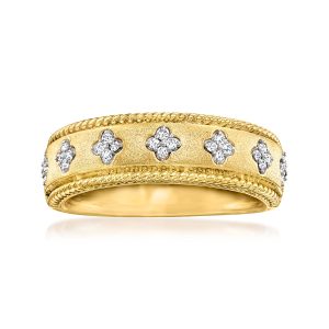 Ross-Simons Kleeblattring mit Diamanten aus mit 18 kt Gold vergoldetem Sterlingsilber