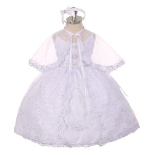 Baby-Taufkleid mit Strass und Marien-Stickerei – Weiß, 6–12 Monate