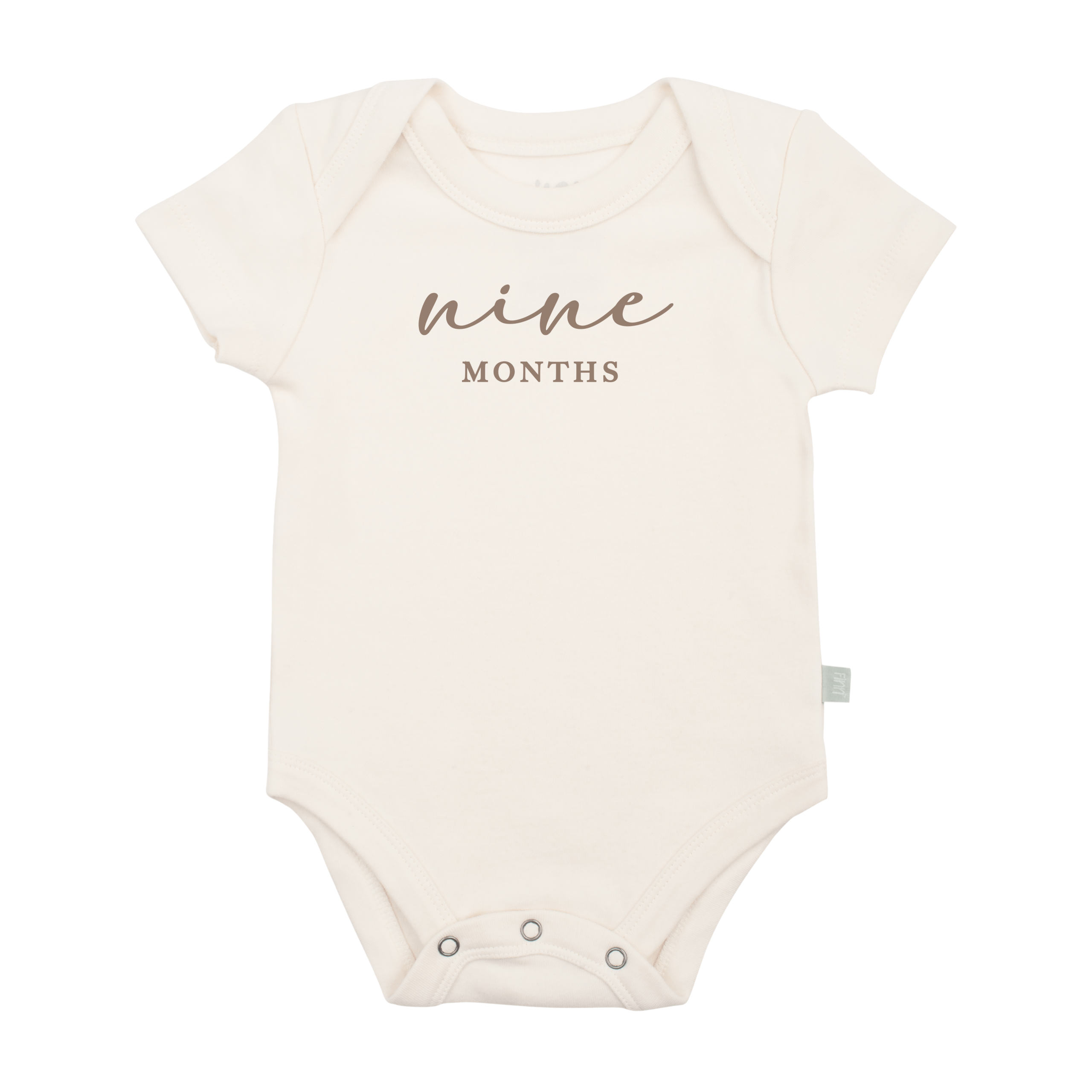 Baby-Body mit Grafikmotiv zum 9-Monats-Meilenstein – Taupe