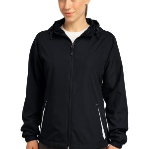 Sport-Tek Damen-Raglanjacke mit Kapuze im Colorblock-Design