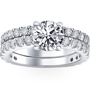 Set aus Verlobungs- und Ehering mit im Labor gezüchteten Diamanten, 3 1/2 ct, 14 K Weißgold