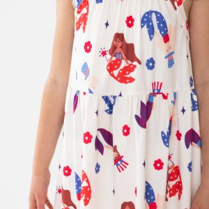 Mer-Made the USA Kleid – überkreuzte Rückenriemen, Rüschen