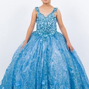 Trägerloses Ombré-Ballkleid mit transparentem Korsett und bestickten Spitzenapplikationen, Größen 2–16