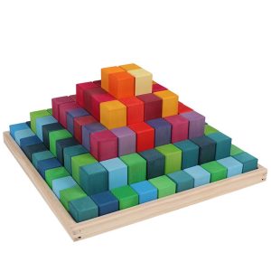 100 große gebeizte Holz-Stapelbausteine im Stufenpyramiden-Set