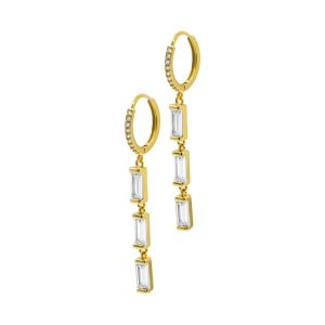Hoop Ohrringe – rechteckige Form, Kristall, kleine Creole, Gold