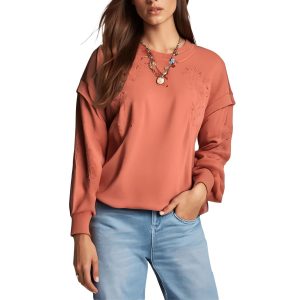 Pullover – mit Stickerei, Baumwolle, Rundhalsausschnitt