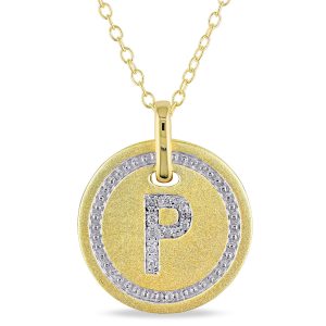 Mimi & Max Anhänger mit Initiale P, Diamantakzent und Kette aus gelbvergoldetem Sterlingsilber