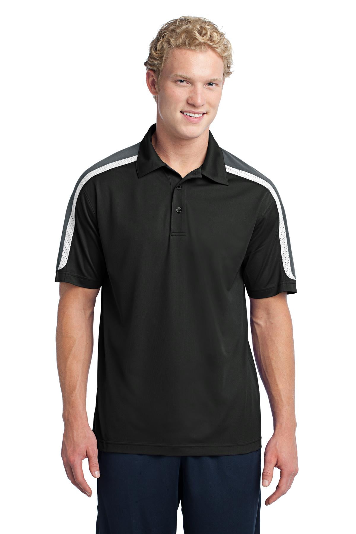 Sport-Tek Micropique Sport-Wick Herren-Poloshirt mit dreifarbigem Schulterbereich