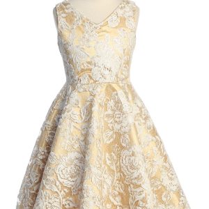 Mädchen-Partykleid aus Blumenbrokat, Größen 2T–14