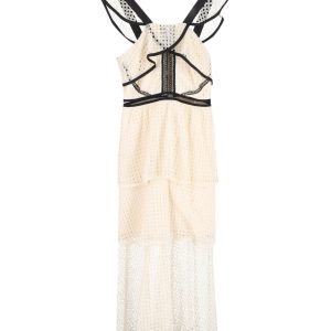 Self-Portrait Midi-Kleid aus Baumwolle mit Stufenrock – Creme