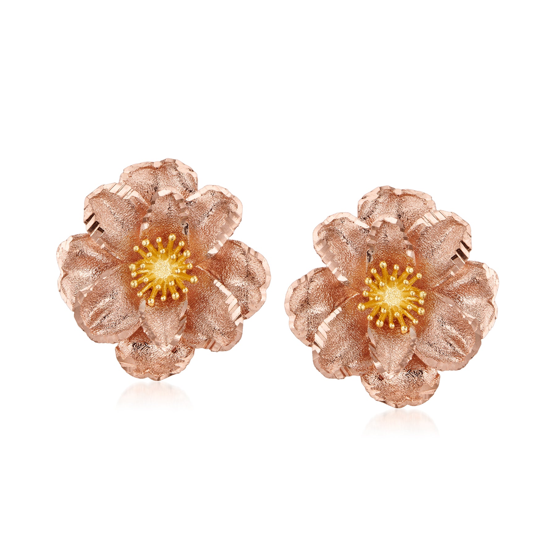 Ross-Simons italienische Blumenohrringe aus zweifarbigem 18 kt Gold