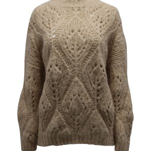 Brunello Cucinelli Pullover im offenen Strick aus beiger Alpakawolle