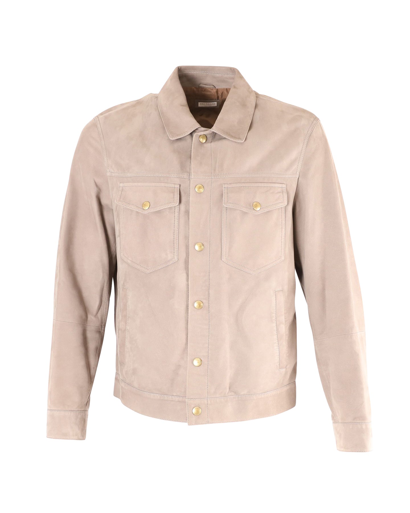 Brunello Cucinelli Hemdjacke – Grau, Veloursleder, 7748649025596