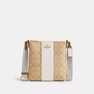Coach Outlet Mini Rowan File Tasche aus Signature Canvas mit Streifen