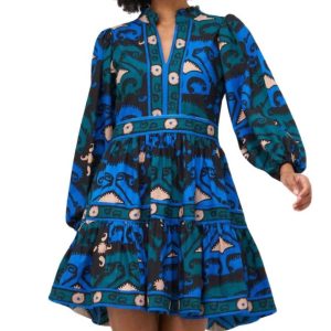 Yoke Minikleid im Design Uzbek in Blau
