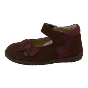 Kleine Mädchen-Mary-Jane-Schuhe aus braunem Nubukleder mit Blumen-Schleife – Kleinkindergrößen 5–7