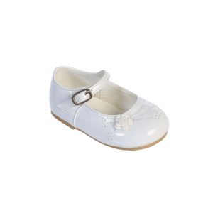 Weiße festliche Baby-Mädchen-Mary-Jane-Schuhe aus Lackleder mit Blumenapplikation, Größen 1–4