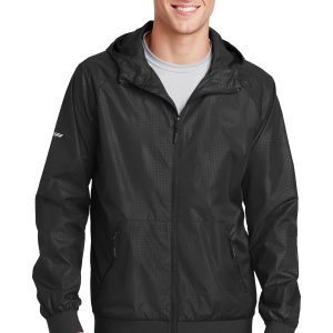 Sport-Tek Herren-Windjacke mit Kapuze und geprägtem Muster – JST53