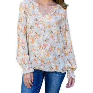 Courtney Oberteil mit Blumenmuster und Knopfleiste – Beige