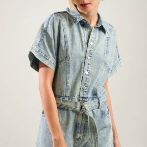 Countryside Charm Denim-Jumpsuit mit kurzem Bein