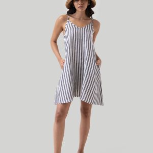 Kurzes Zeltkleid mit Leinenstreifen