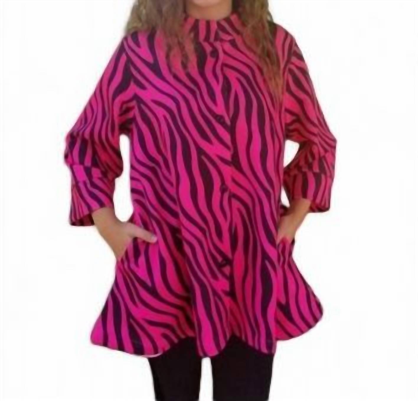 Jacke – Zebramuster, Pink, Schwarz, weit schwingender Schnitt