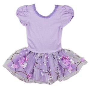 Pflaumenfarbenes Ballett-Tanzkleid für Mädchen mit Blumenmuster – S (9–24 Monate) bis XL (6–8)