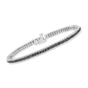 Ross-Simons Tennisarmband aus Sterlingsilber mit schwarzen und weißen Diamanten