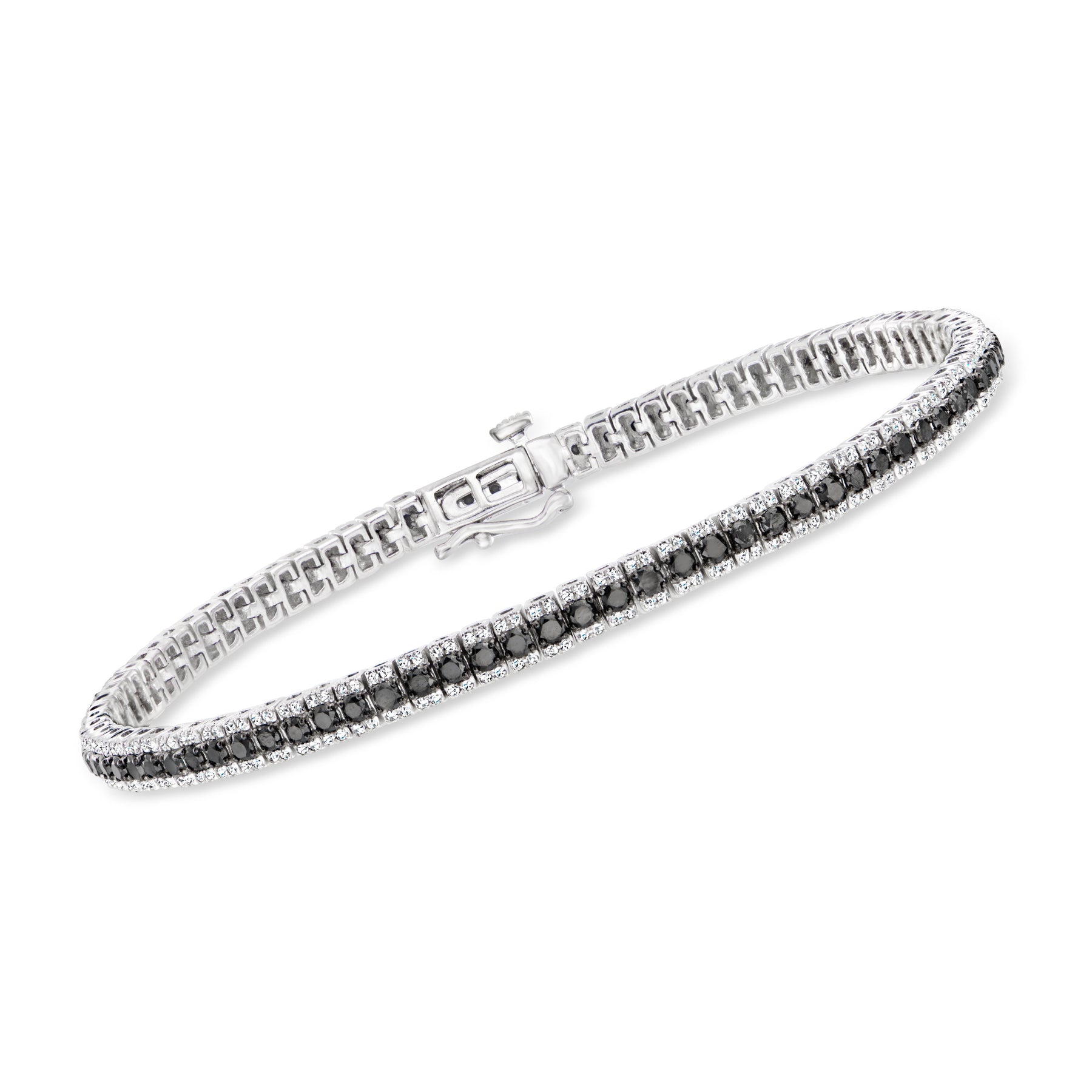 Ross-Simons Tennisarmband aus Sterlingsilber mit schwarzen und weißen Diamanten