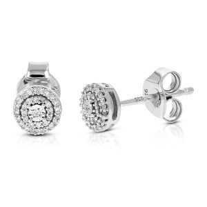 Runde Damen-Ohrstecker aus .925 Sterlingsilber mit laborgezüchteten Diamanten in Krappenfassung – 1/8 ct TW, 1/4 Zoll