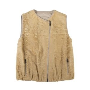 Gelbe wendbare Jacke/Weste aus Astrachanpelz – 7151044263996