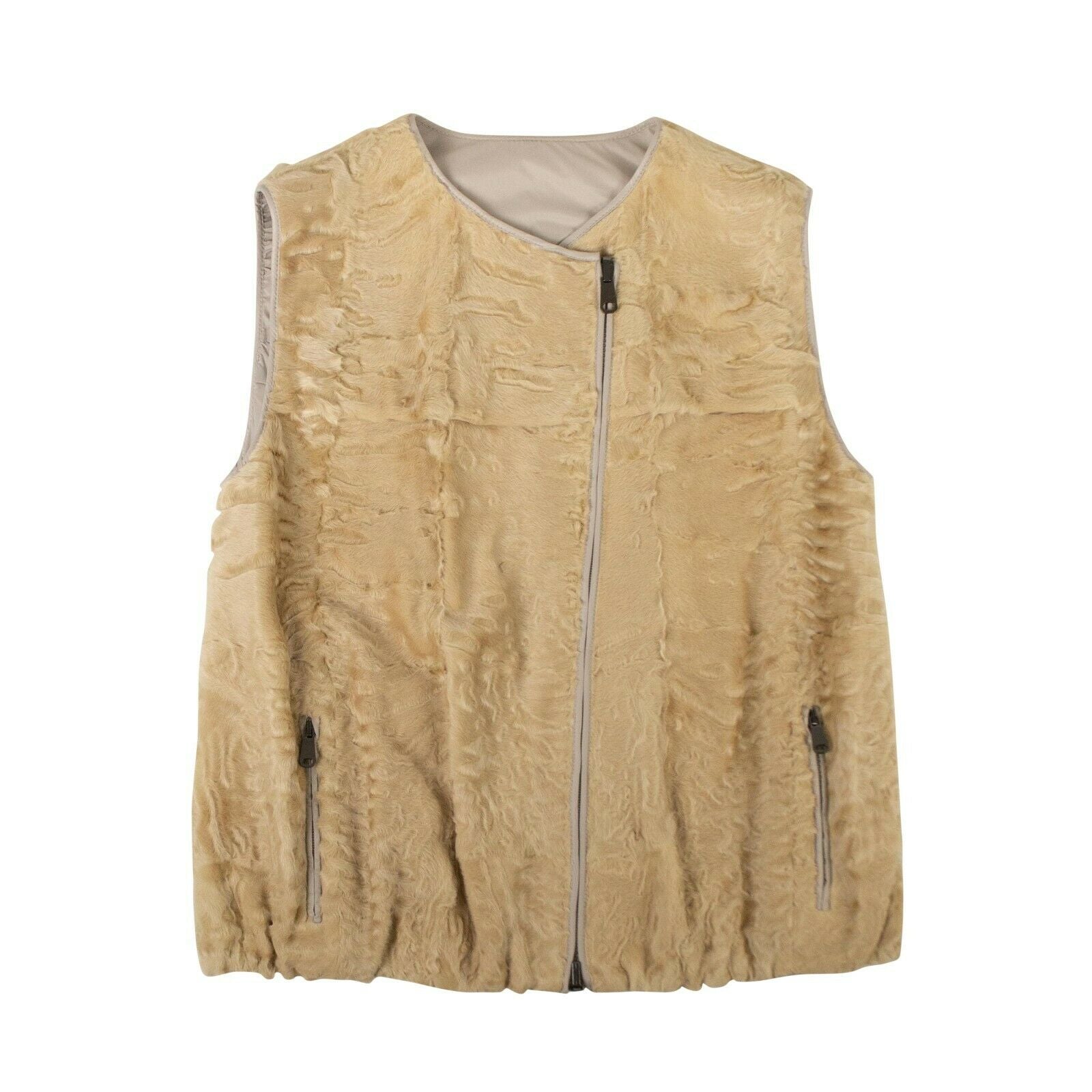 Gelbe wendbare Jacke/Weste aus Astrachanpelz – 7151044263996