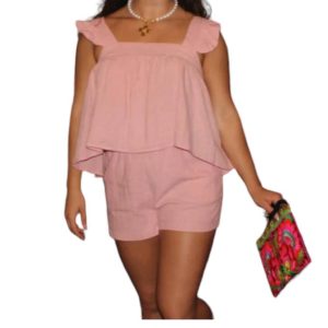 Stella unifarbenes Rüschen-Tanktop aus Gaze in Hellrosa