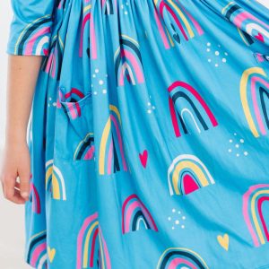 Twilight Kleid mit schwingendem Rock – 3/4-Ärmel, Türkis, Taschen